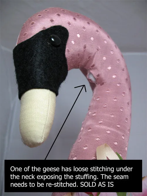 18" LOT 2pc VINTAGE PINK Stuffed Plush Animal Farm GEESE GOOSE DUCKS BIRD BIRDS