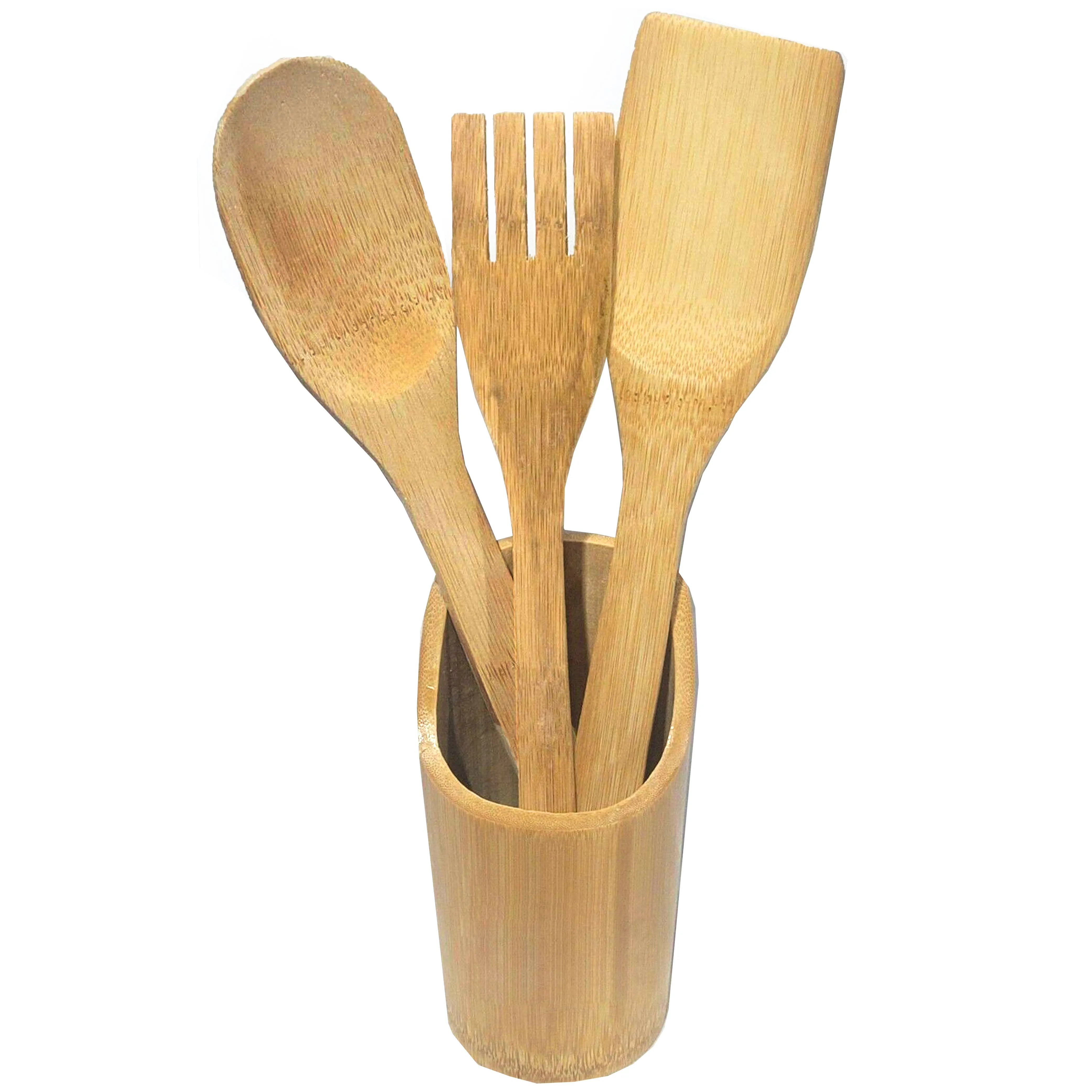 4 PC Wooden Utensil Set Cooking Bamboo Kitchen Essentials Non Scratch Utensils
