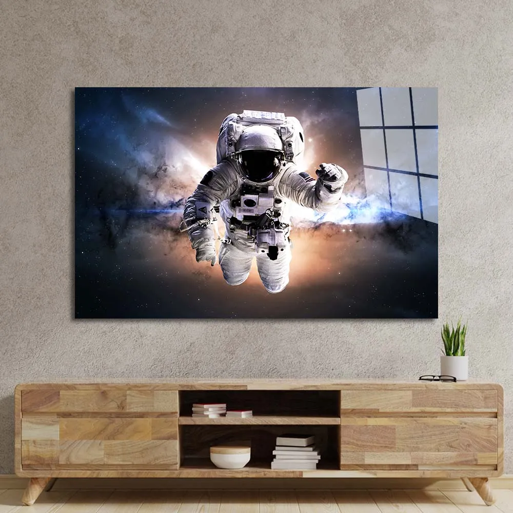 Astronaut in Space Glass Wall Art