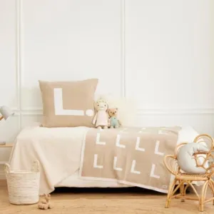 Euro Pillowcase - Light Camel; Letter: Oatmeal