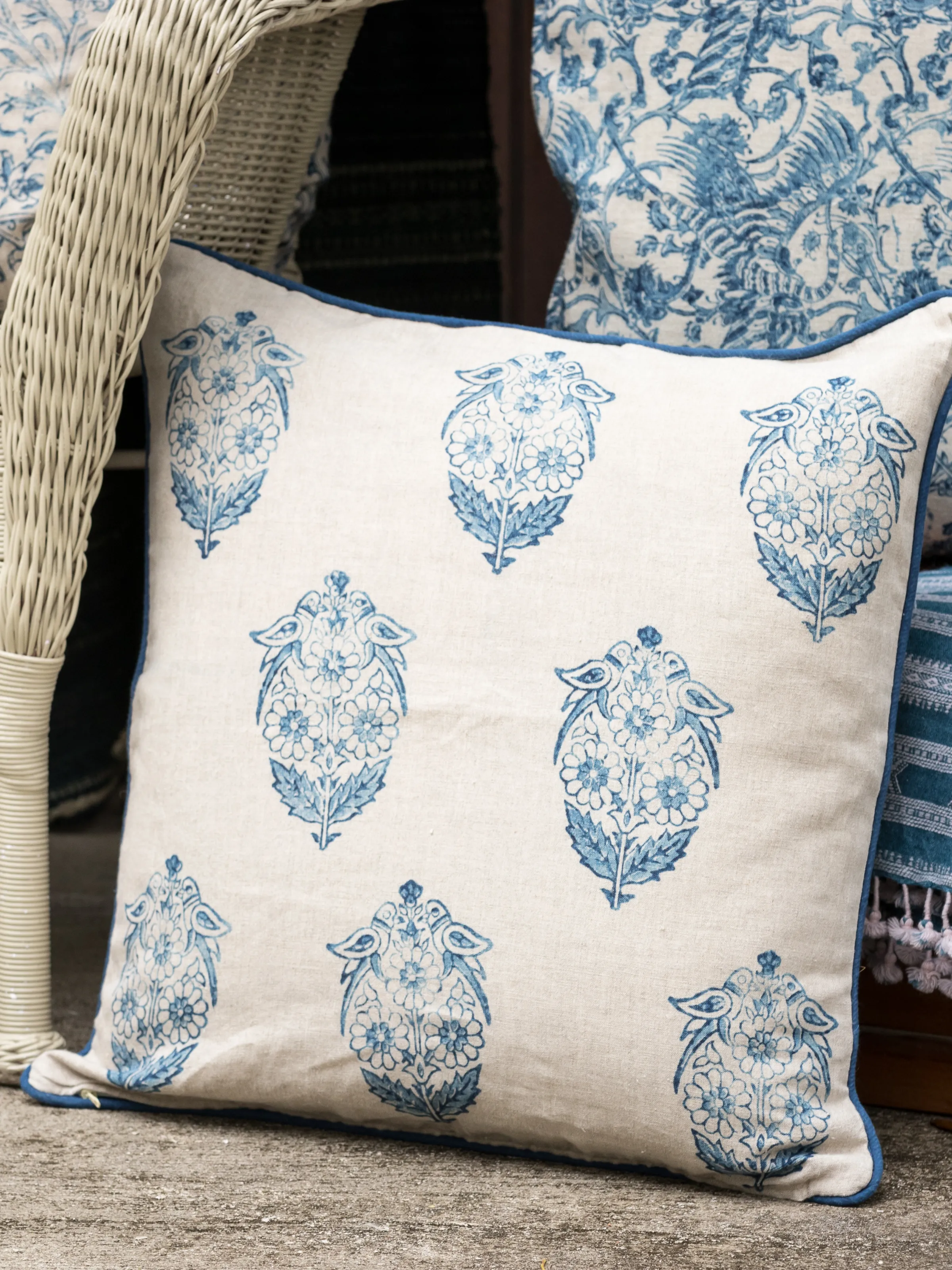 Indigo Parakeets Decorative Pillow