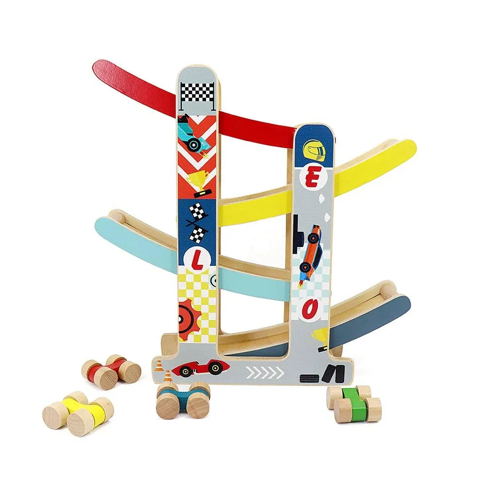 Leo & Friends Wooden Ramp Racer Track with 4 Race Cars