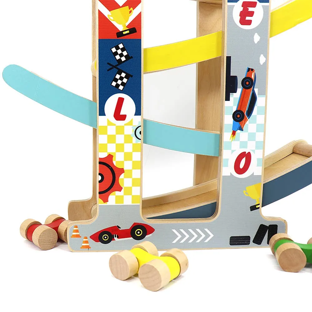 Leo & Friends Wooden Ramp Racer Track with 4 Race Cars