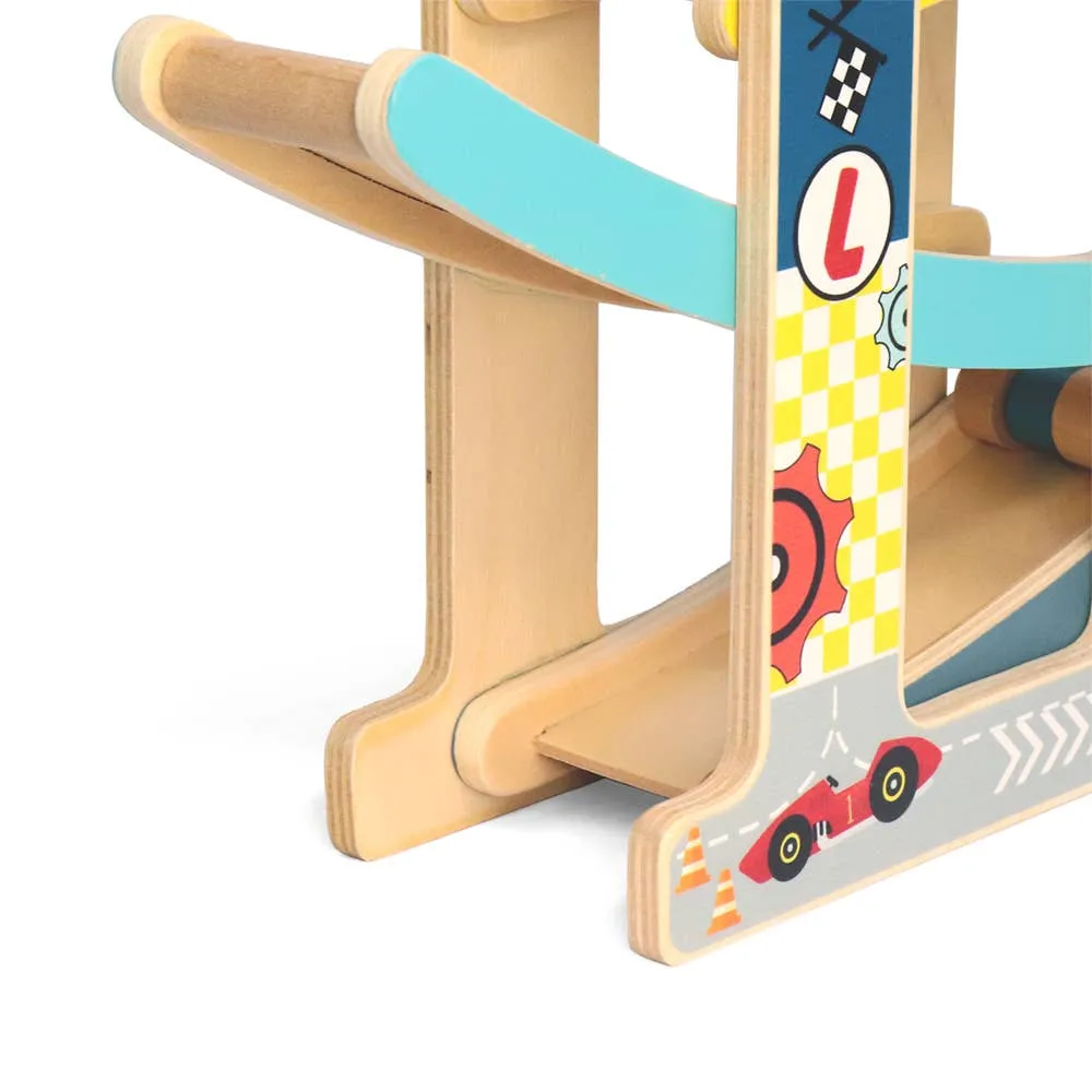 Leo & Friends Wooden Ramp Racer Track with 4 Race Cars
