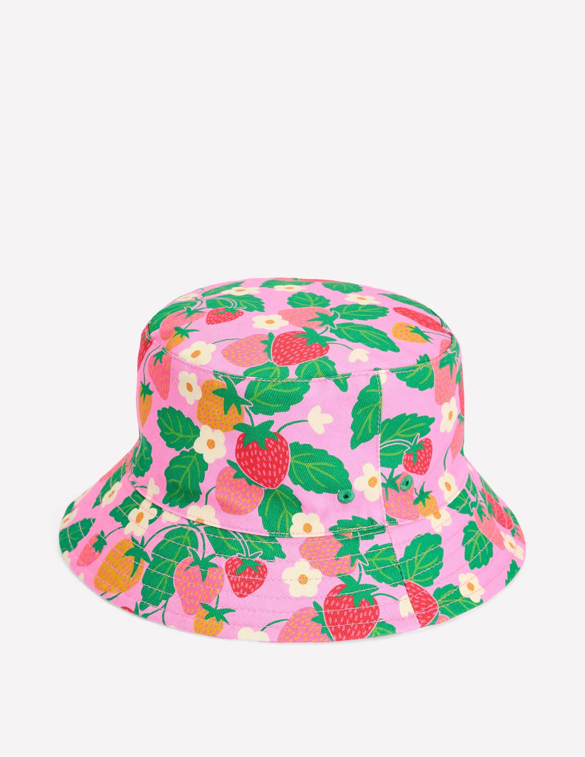 Reversible Bucket Hat-Pink Strawberry Gingham