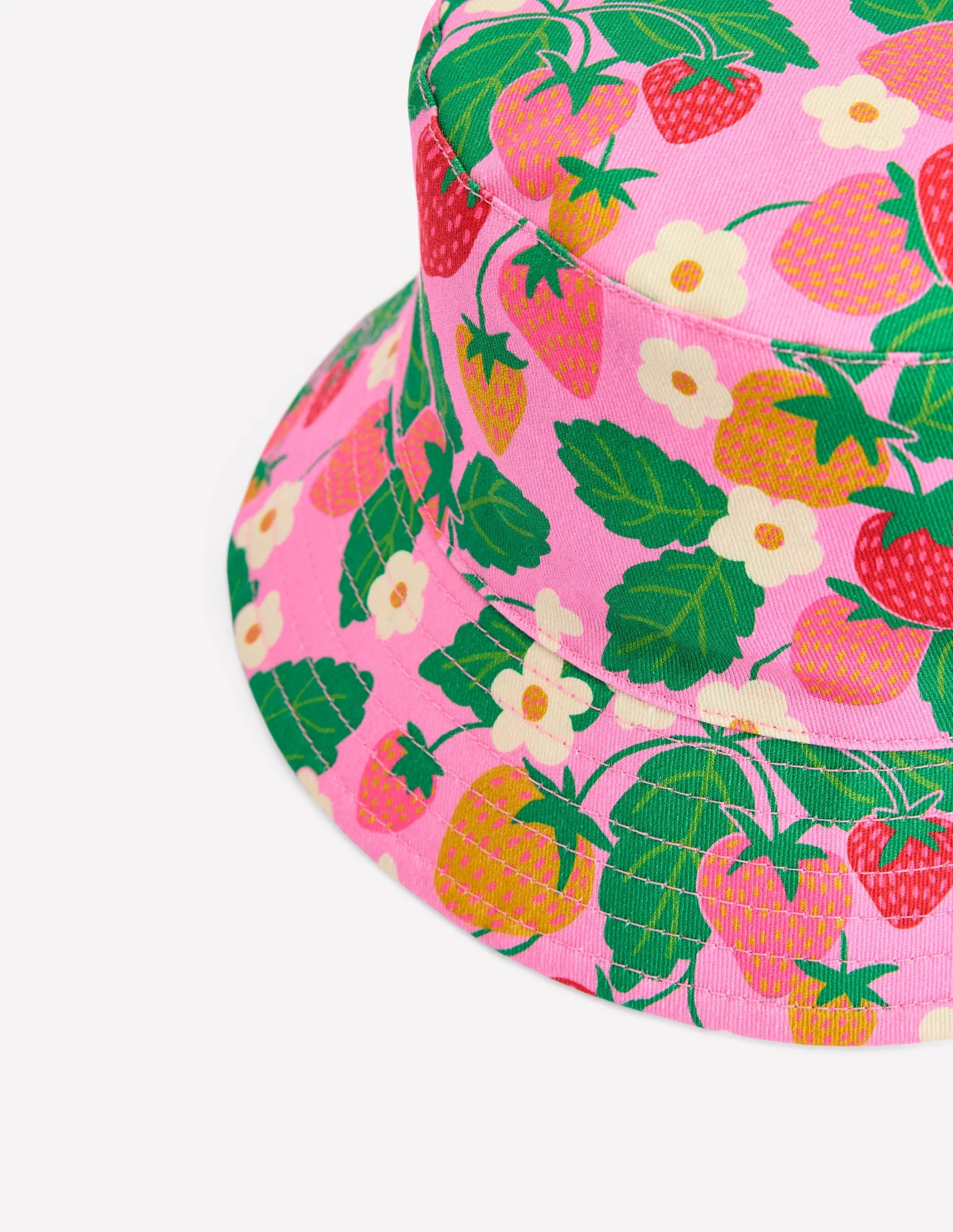 Reversible Bucket Hat-Pink Strawberry Gingham