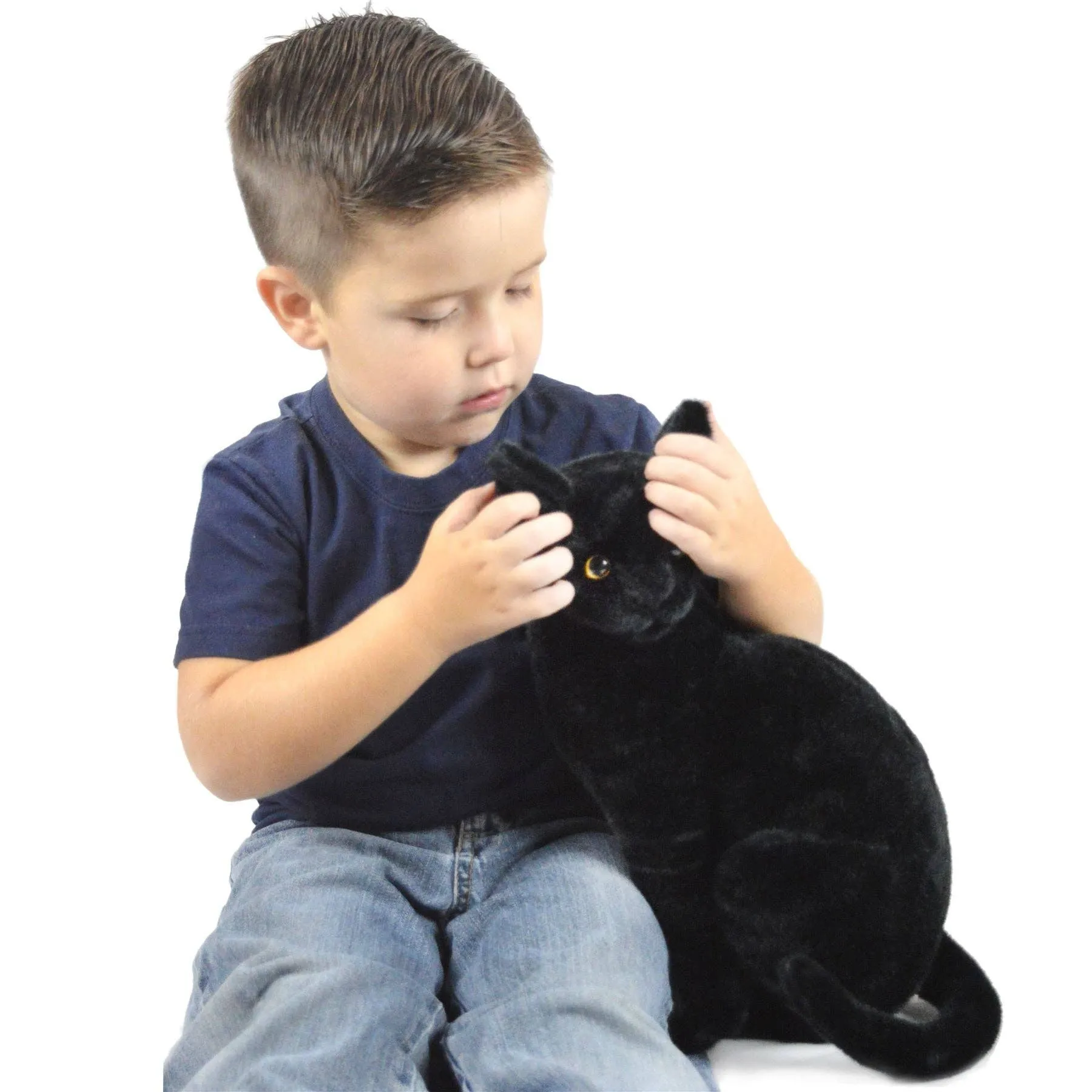 Sitting Realistic Plush Black Cat 13 Inch Stuffed Animal
