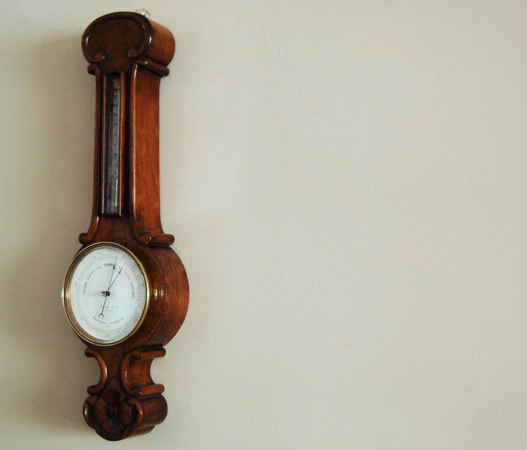 Victorian Walnut Cased Miniature Wheel Barometer by Riddel & Co Belfast