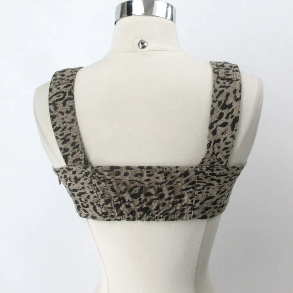 Vintage 80s Leather Leopard Bra Top Bralette S