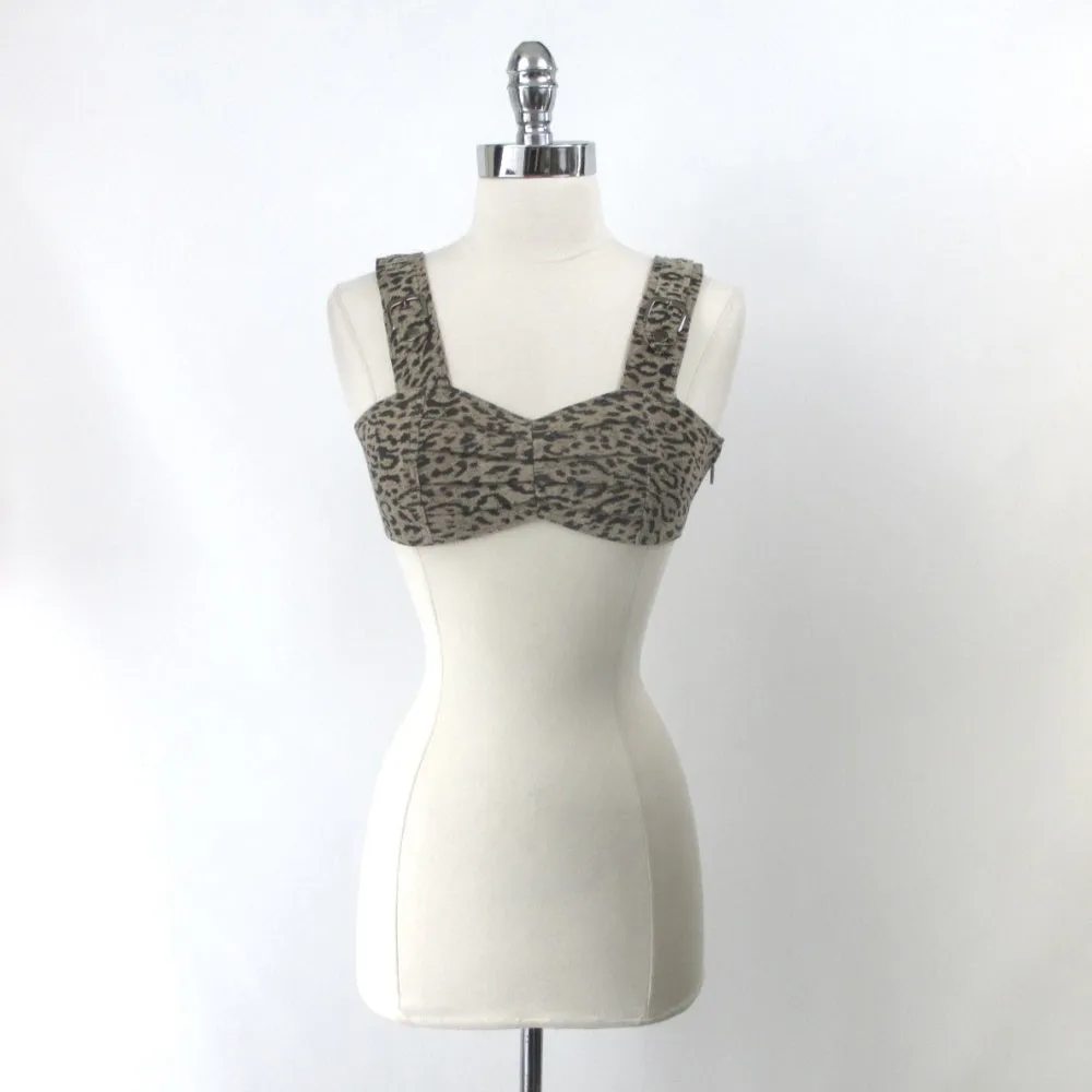 Vintage 80s Leather Leopard Bra Top Bralette S