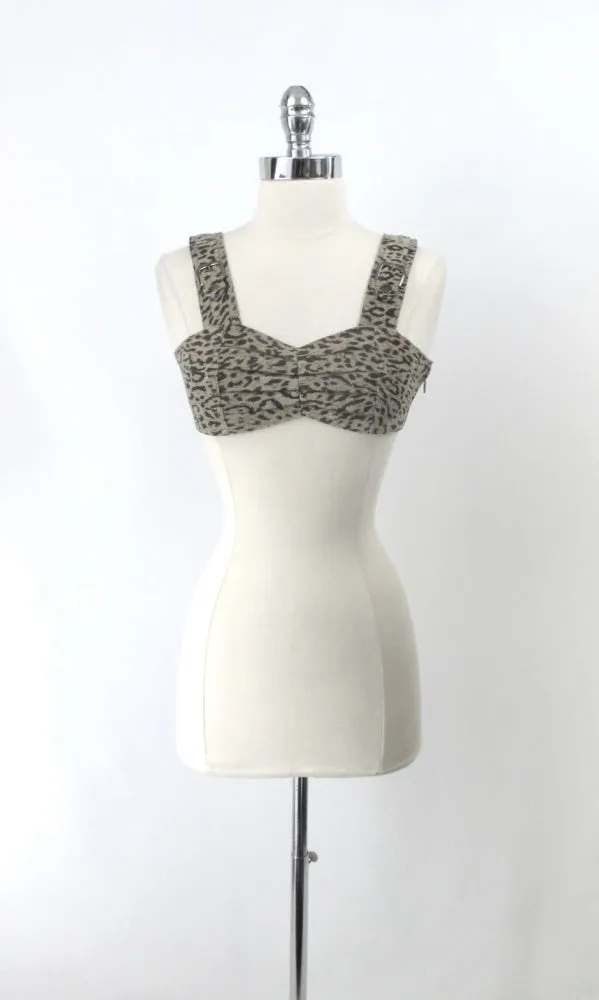 Vintage 80s Leather Leopard Bra Top Bralette S