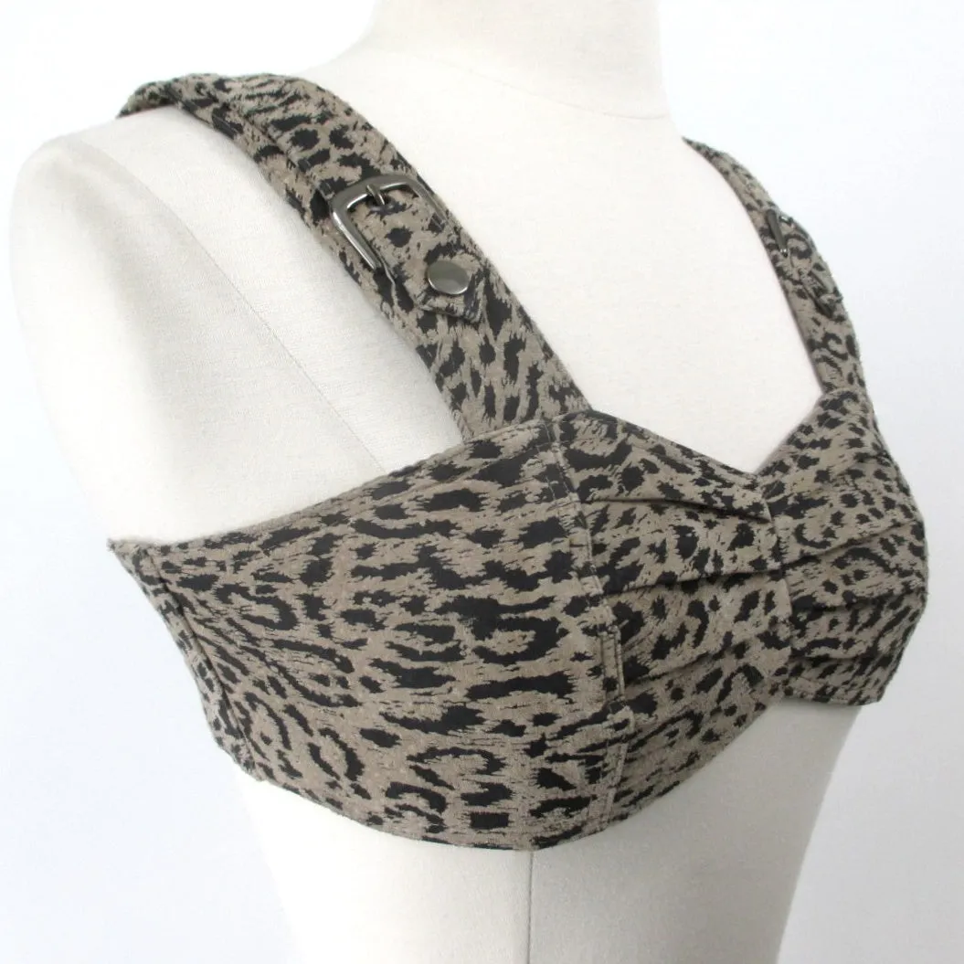 Vintage 80s Leather Leopard Bra Top Bralette S