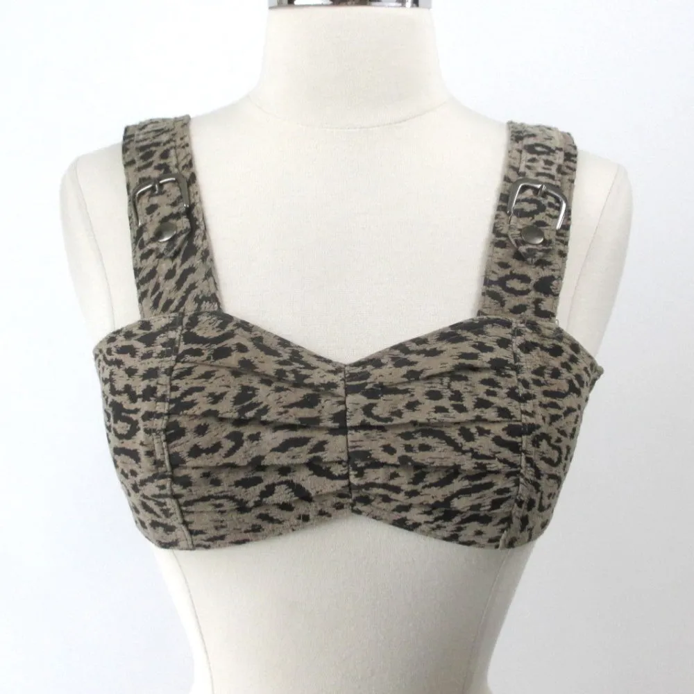 Vintage 80s Leather Leopard Bra Top Bralette S