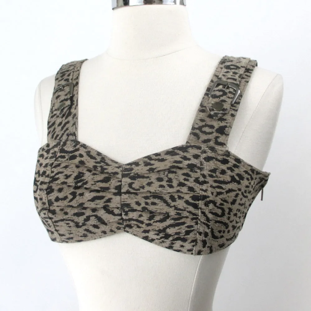 Vintage 80s Leather Leopard Bra Top Bralette S