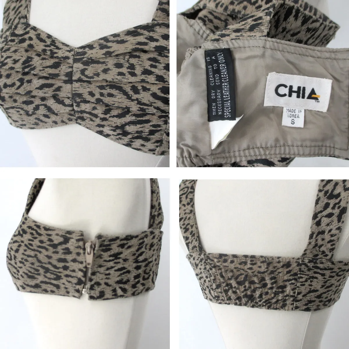 Vintage 80s Leather Leopard Bra Top Bralette S